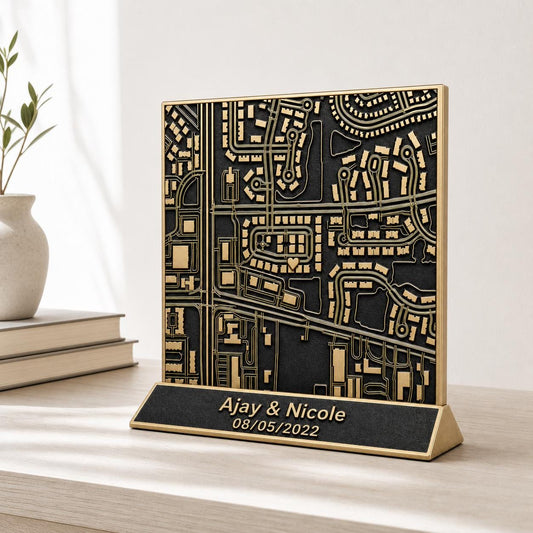 Brass Antique Personalized 3D Map | Graduation | Wedding| Birthday | Gift Tabletop Location Plaque
