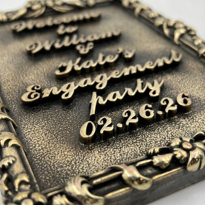 Personalized Engagement Plaque, Antique Brass Couple Name Sign, Custom Proposal Date or Engagement Party Keepsake
