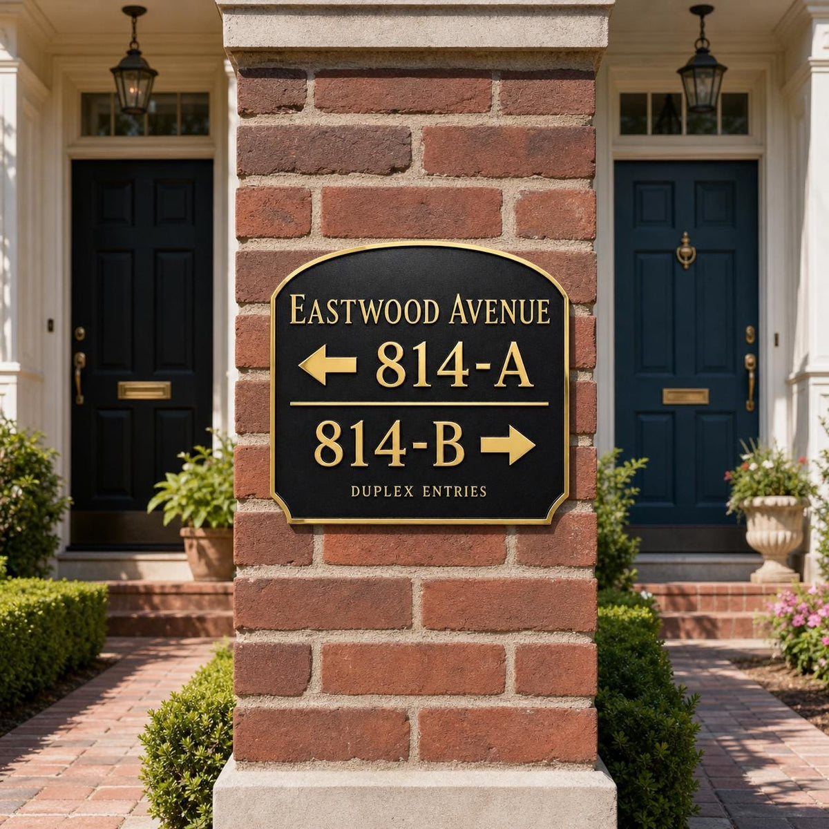 Personalized Duplex Address Sign, Left Right Entry Plaque, Custom Brass House Number Sign