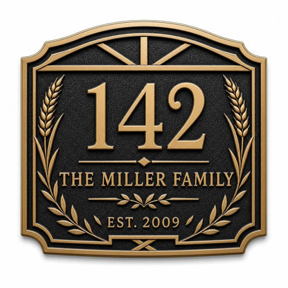 Personalised House Number Sign | Antique Brass Address Plaque | Custom Street/Family Name Board