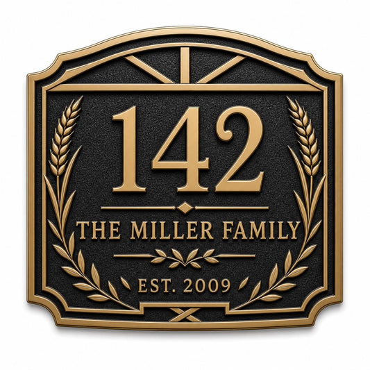Personalised House Number Sign | Antique Brass Address Plaque | Custom Street/Family Name Board