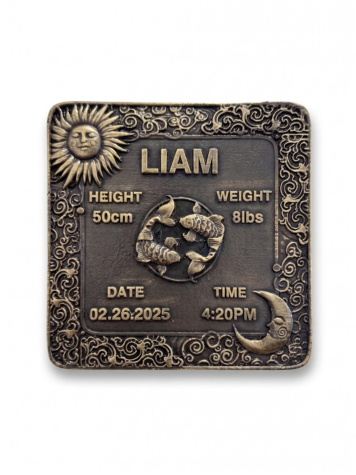 Personalized Brass Birth Plaque Tile for New Borns | Brass Zodiac Sun Sign Plaques | Antique Gold Finish