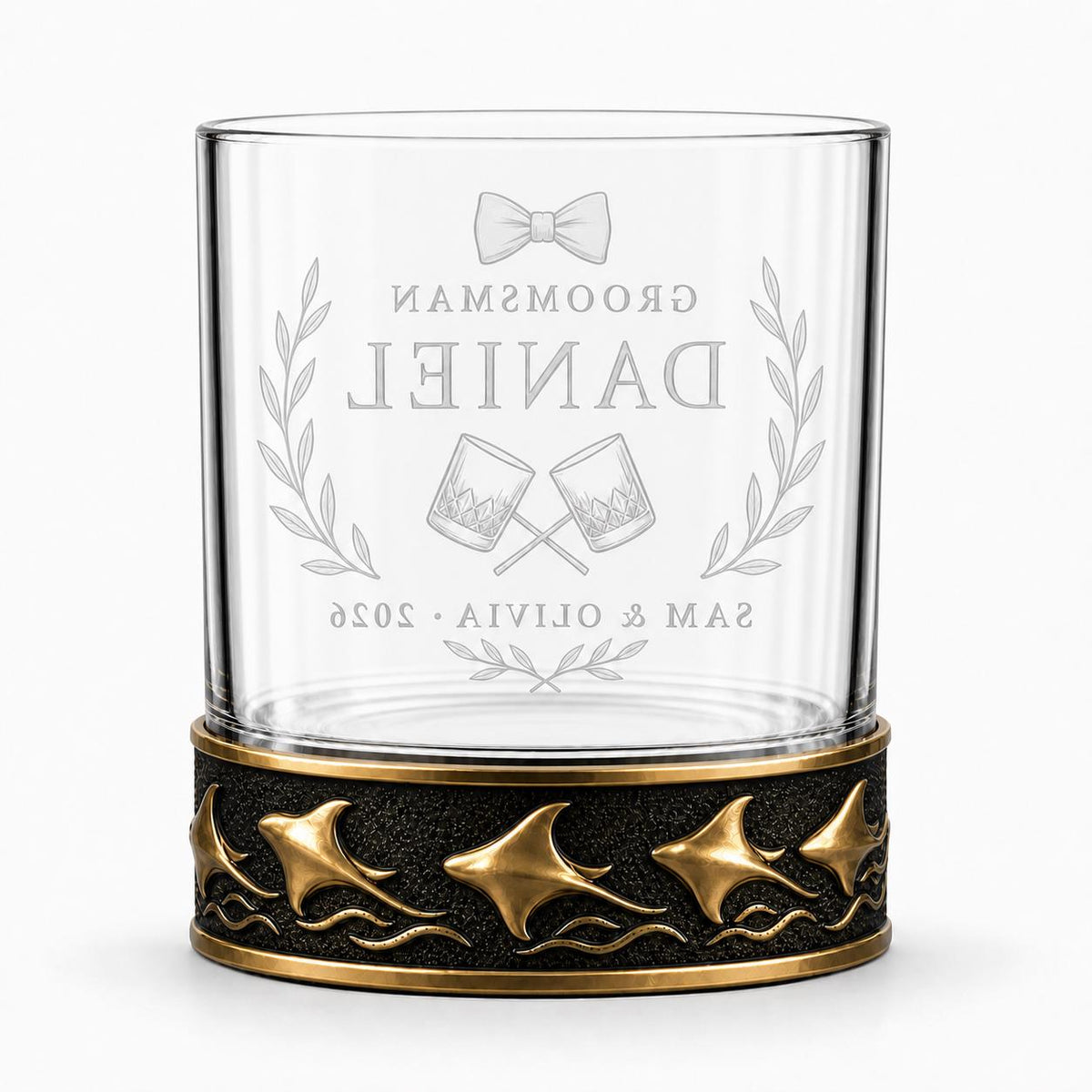 Personalized Manta Ray Whiskey Glass – Custom Etched Old Fashioned Glass, 10 oz