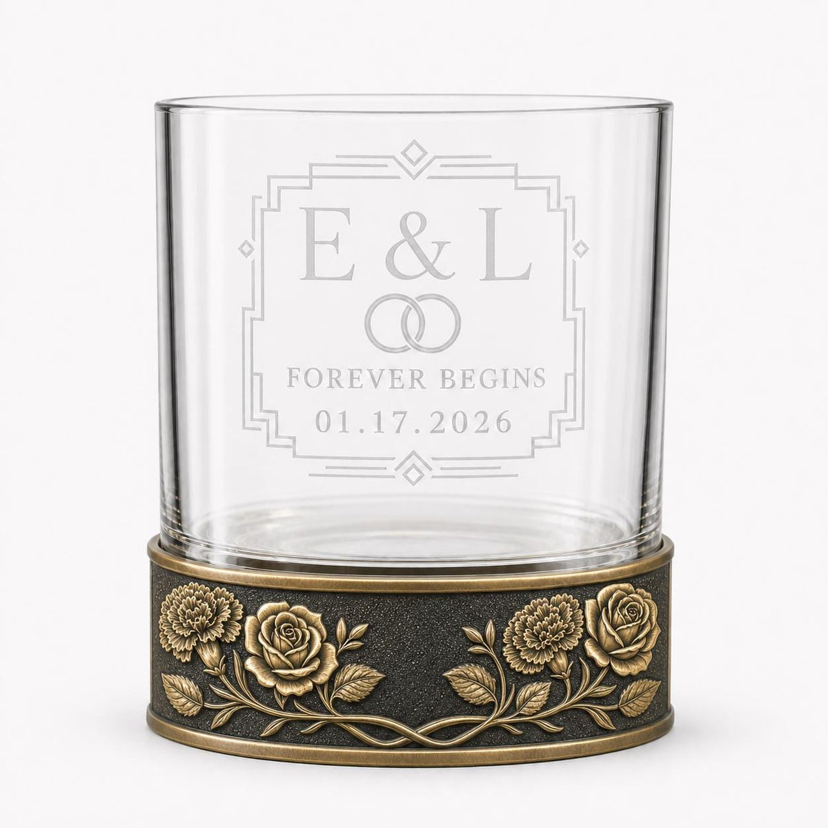 Personalized Birth Flower Whiskey Glass – Carnation and Rose, 10 oz