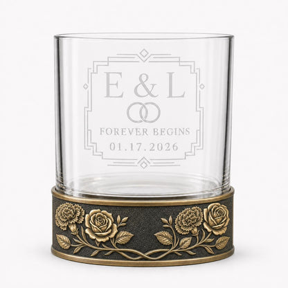 Personalized Birth Flower Whiskey Glass – Carnation and Rose, 10 oz