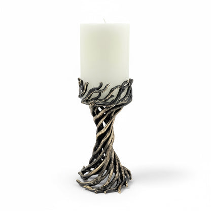 Bark - Sculptural Pillar Candle Holder | Modern Artistic Candle Holder in Antique Finish | Electro-formed Metal | Home Accent