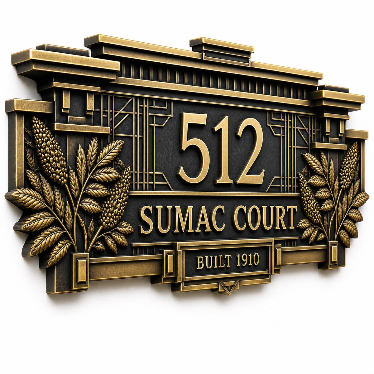 Custom House Name/Number Sign | Antqiue Brass Plaque