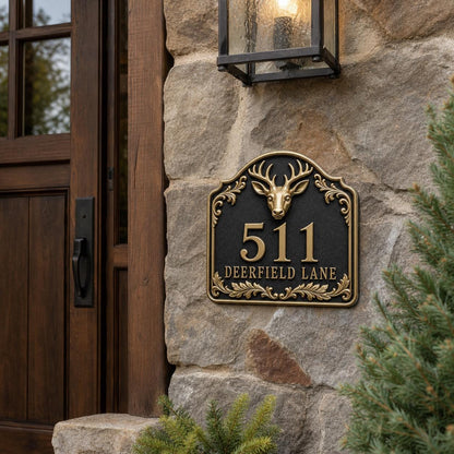 Personalised House Number Sign | Antique Brass Address Plaque | Custom Street/Family Name Board