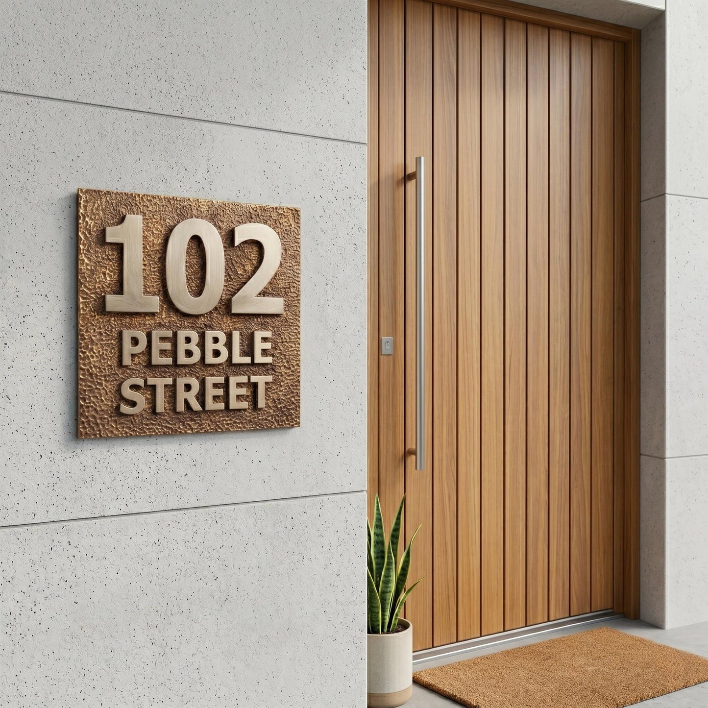 Custom House Number Sign | Electroformed Brass Address Plaque | 5 Finishes | Floating Mount | Housewarming Gift