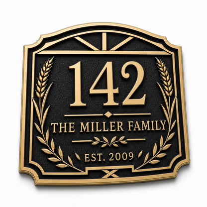 Personalised House Number Sign | Antique Brass Address Plaque | Custom Street/Family Name Board