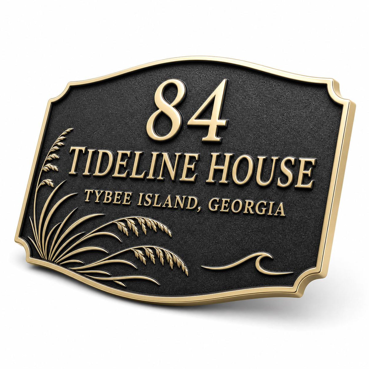 Personalised Antique Brass Address Plaque | Custom Beach House Number
