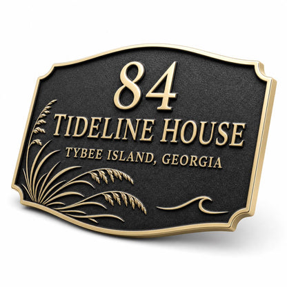 Personalised Antique Brass Address Plaque | Custom Beach House Number