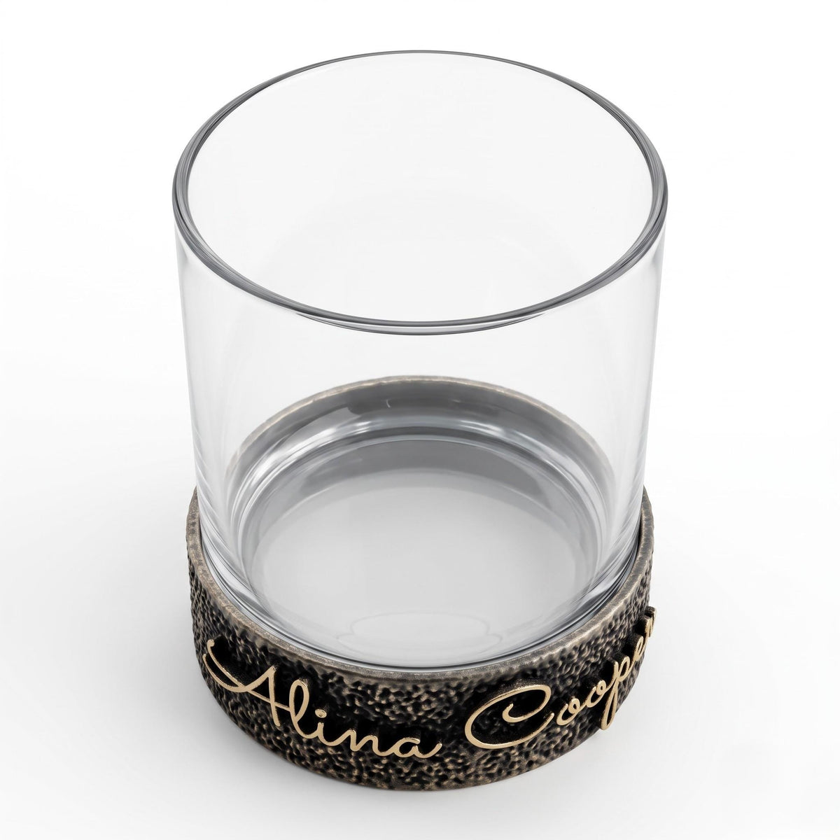 Personalised Antique Brass/Nickel Whiskey Glass | Signature Name Glasses | Electro-formed Metal Drinkware