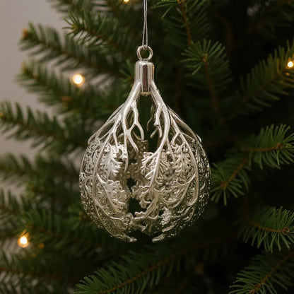 Silver Christmas Ornaments – Metallic Holiday Baubles (Set 3)