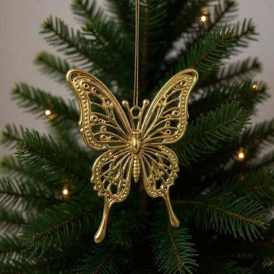Butterfly Christmas ornament | Metallic tree decoration in Gold, silver and antique | Set of 2 or 4