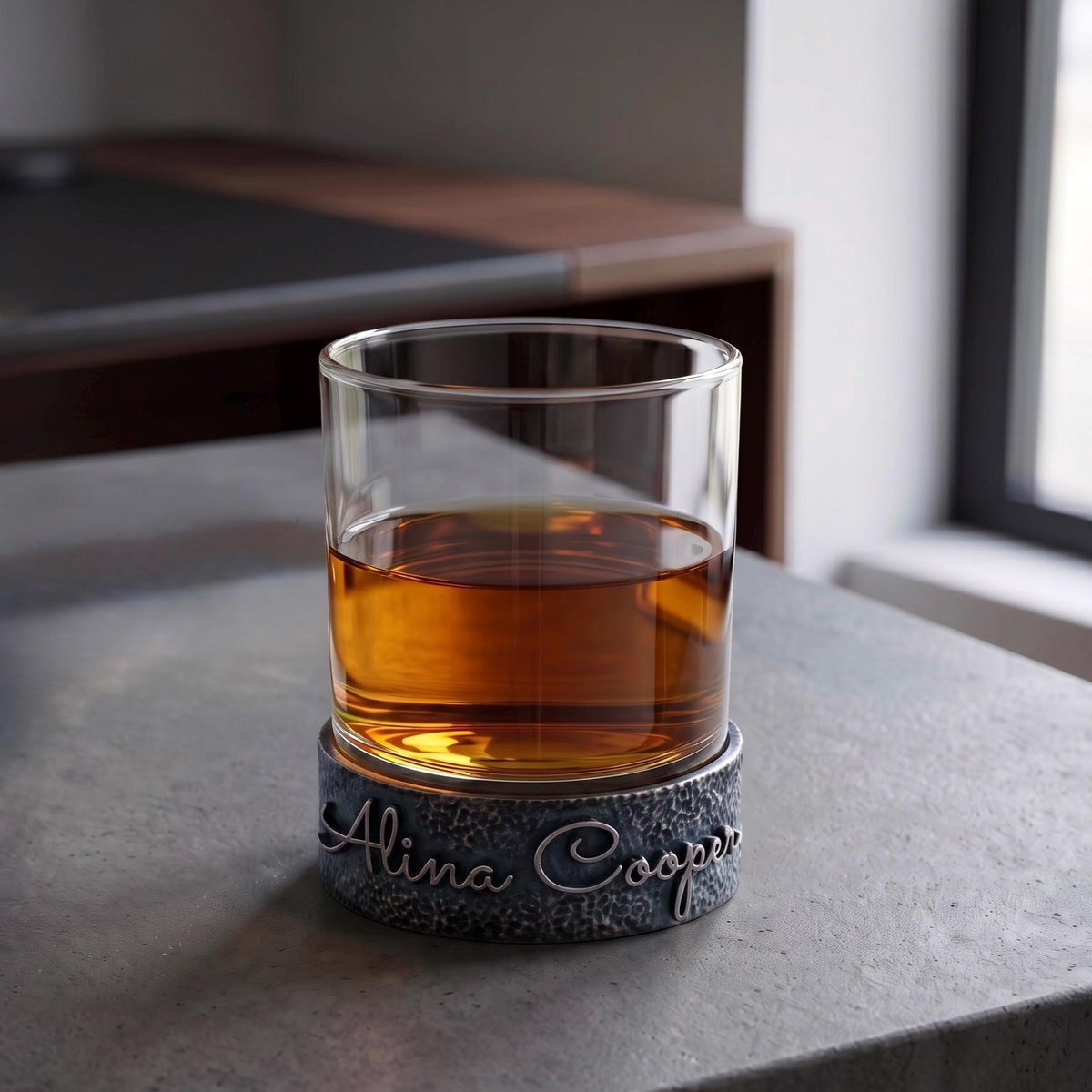 Personalised Antique Brass/Nickel Whiskey Glass | Signature Name Glasses | Electro-formed Metal Drinkware