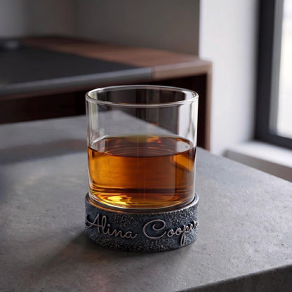 Personalised Antique Brass/Nickel Whiskey Glass | Signature Name Glasses | Electro-formed Metal Drinkware
