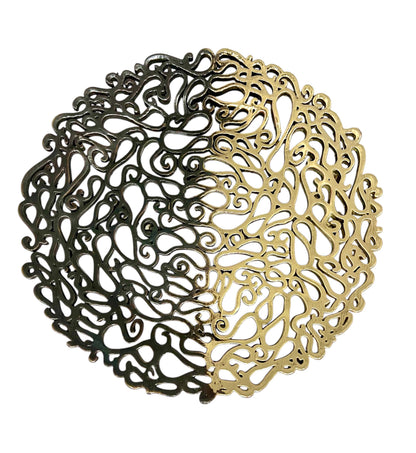 Round filigree tray in a gold and dark antique ombre finish
