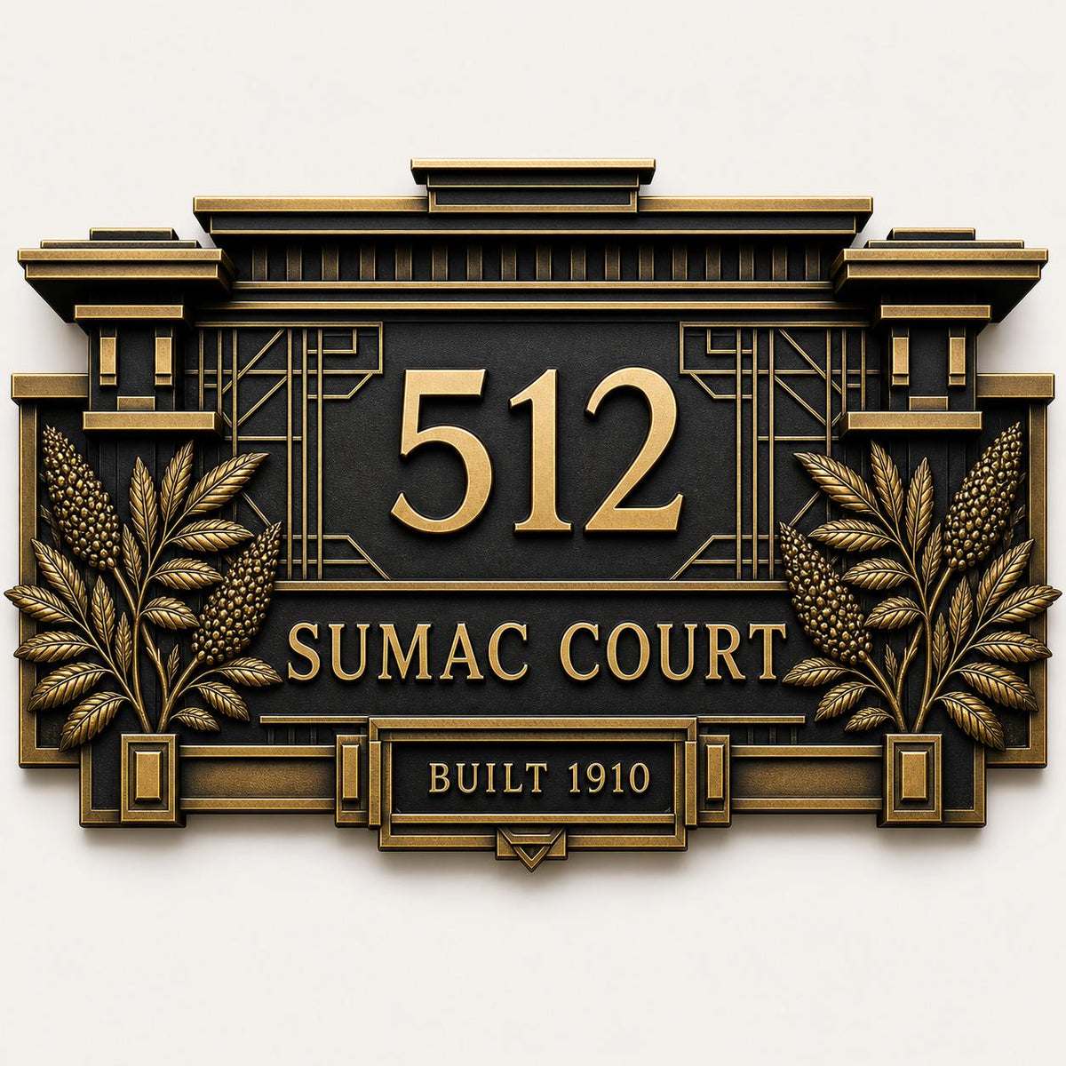 Custom House Name/Number Sign | Antqiue Brass Plaque
