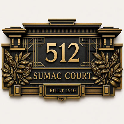 Custom House Name/Number Sign | Antqiue Brass Plaque