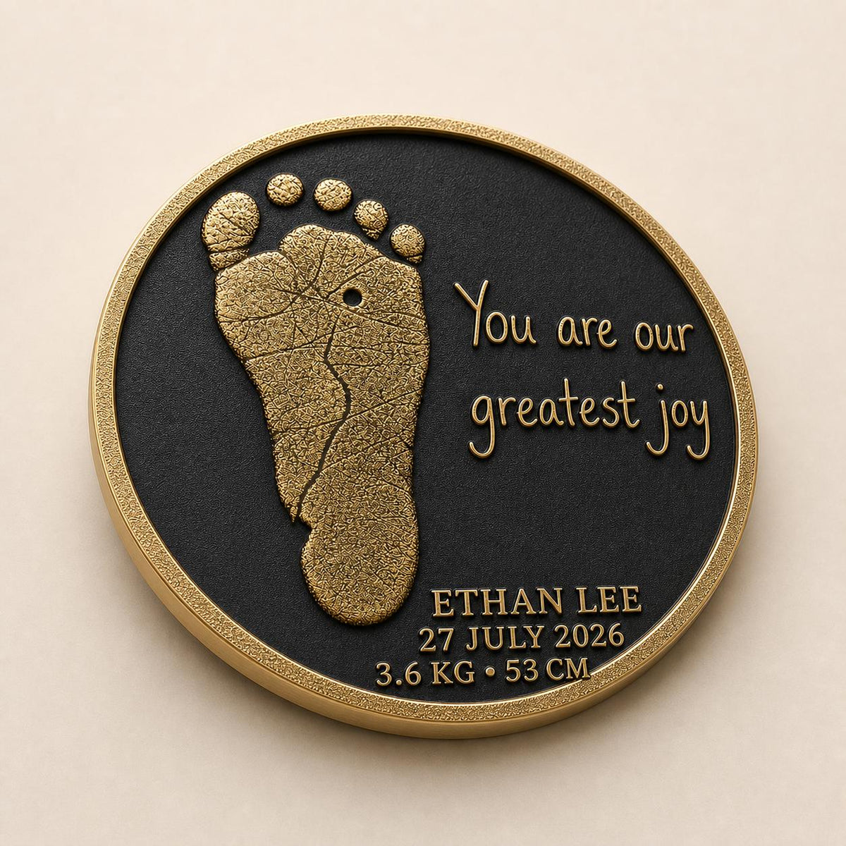 Personalised Baby Footprint Plaque, Custom Birth Stats Keepsake, Antique Brass Gift