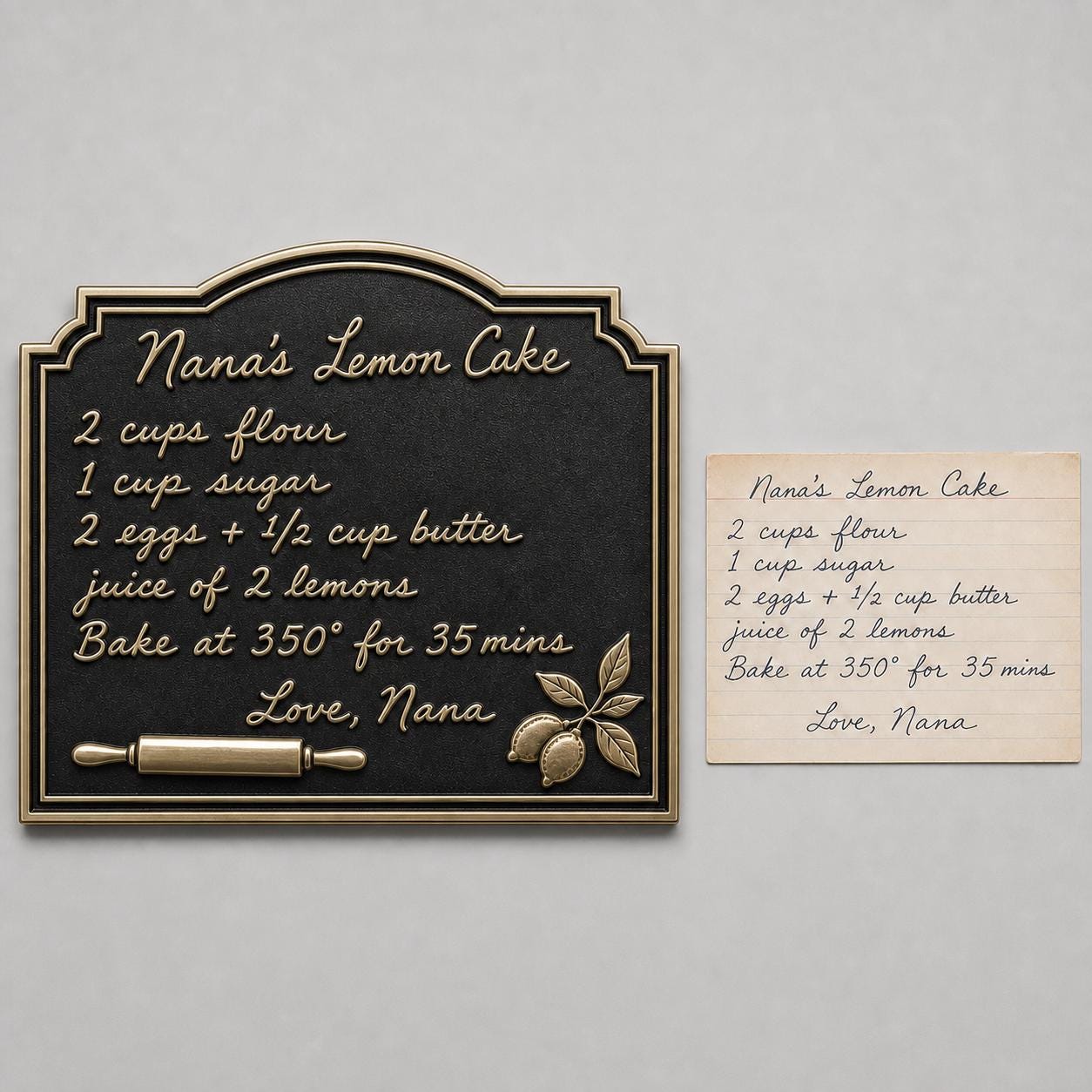 Custom Handwritten Recipe Plaque | Antique Brass Family Recipe Sign | Personalised Kitchen Keepsake Gift