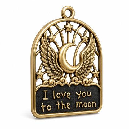 Large Personalized Moon & Wings Memorial Ornament | Wedding Keepsake | Brass Christmas Decor