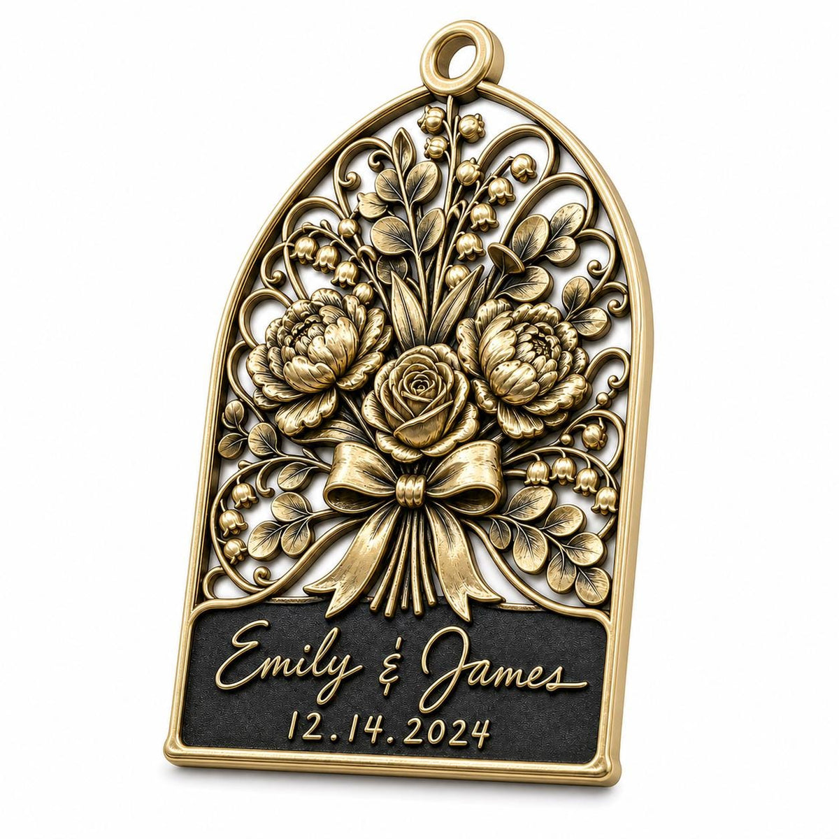 Large Personalized Wedding Ornament | Custom Couple Christmas Keepsake | Copper & Brass Charms