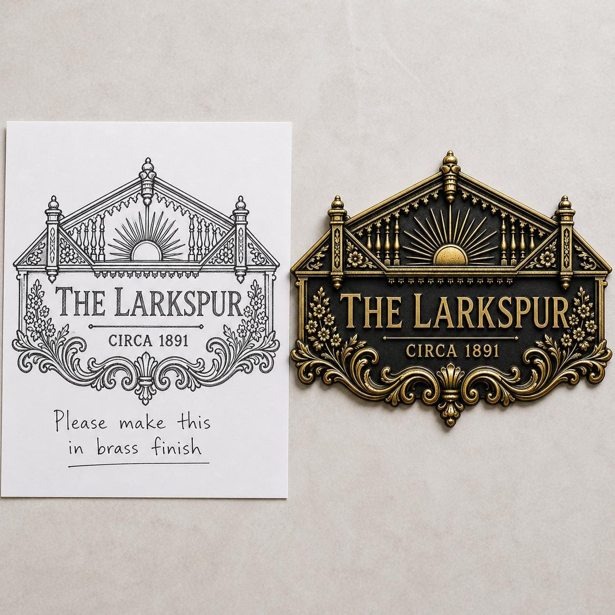 Personalized Antique Brass House Name Plaque | Custom Manor Sign
