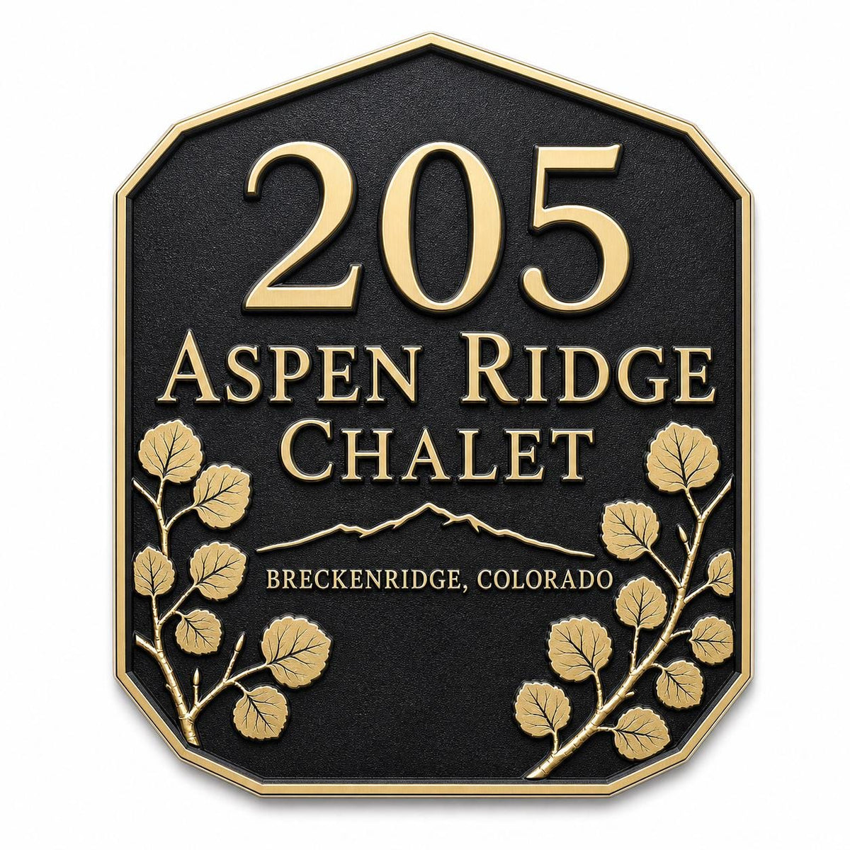 Personalised Mountain Cabin Address Plaque | Custom Metal House Number | Antique Brass Wall Decor
