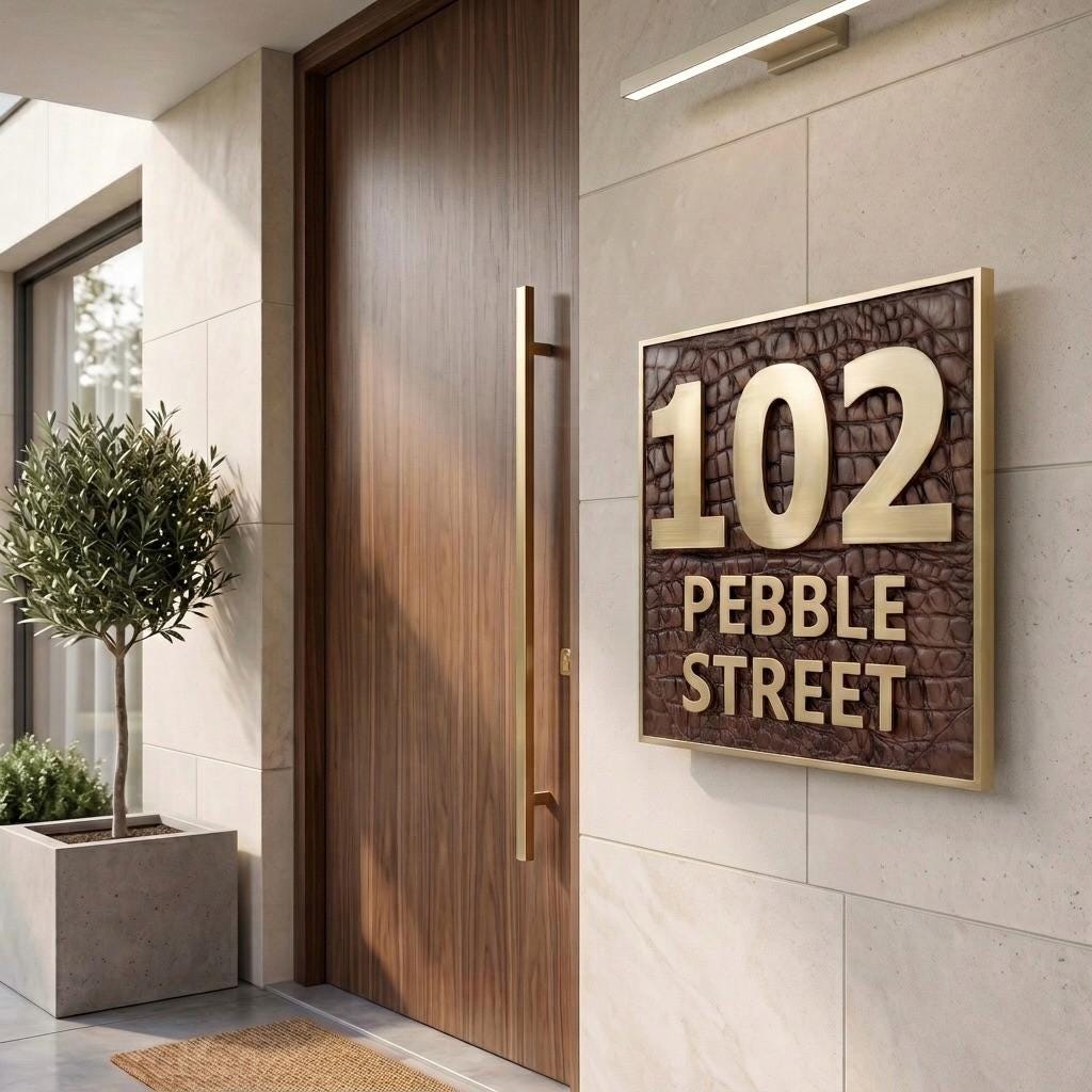 Custom House Number Sign | Electroformed Brass Address Plaque | 5 Finishes | Floating Mount | Housewarming Gift