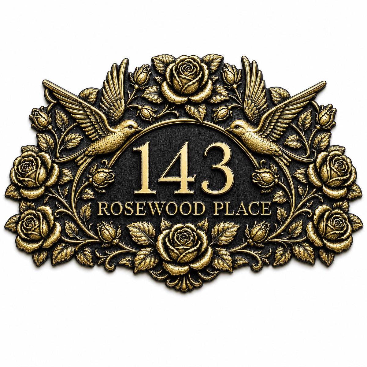 Design Your Own Custom House Number Plaque | Personalized Antique Brass Rose Address Sign