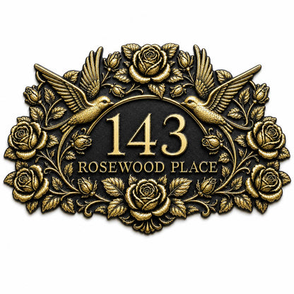 Design Your Own Custom House Number Plaque | Personalized Antique Brass Rose Address Sign