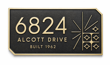 Personalised Mid Century Modern Address Plaque | Custom Metal House Number | Antique Brass Wall Name Plate