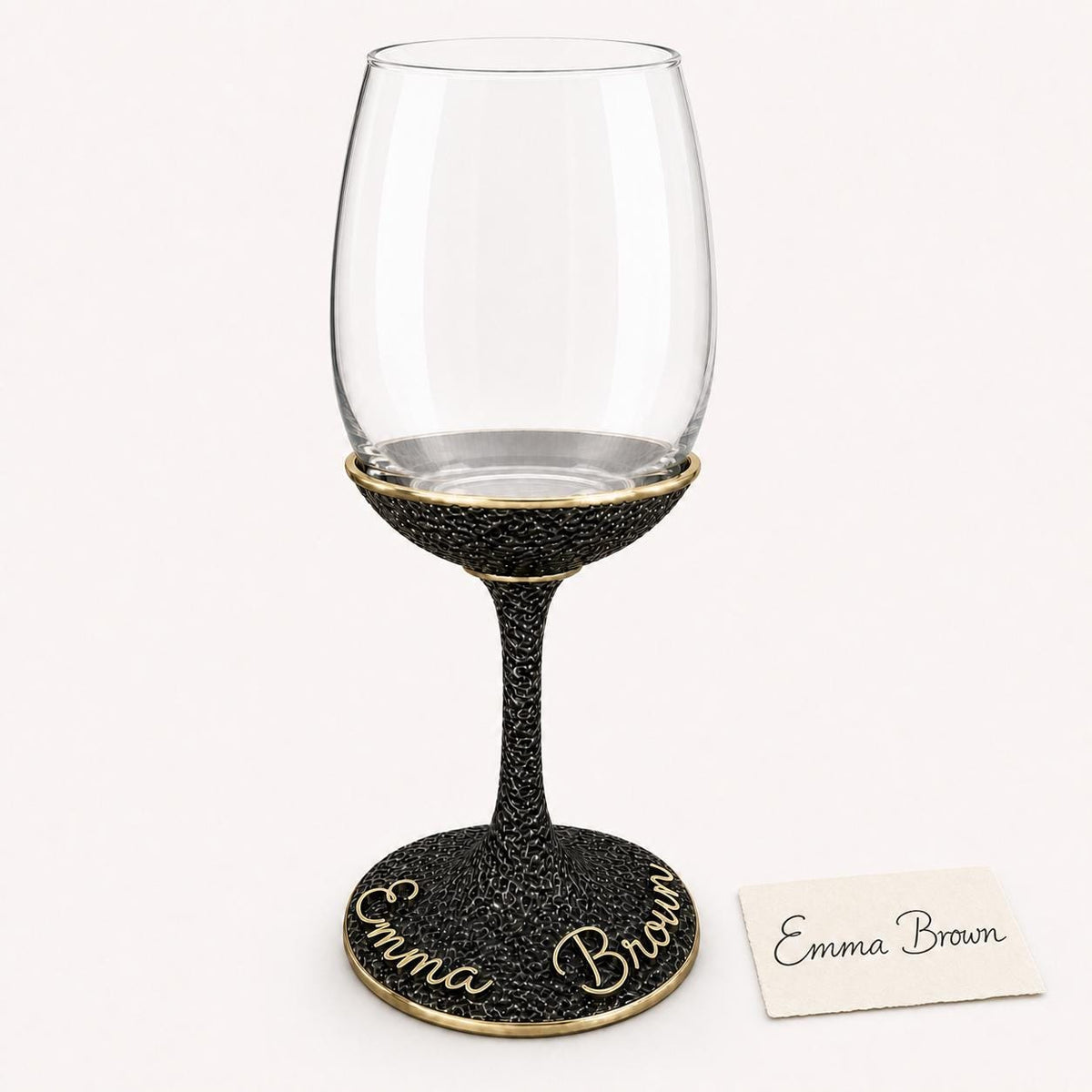 Personalised Handwriting Wine Glass | Embossed Antique Brass Base | Custom Signature Glasses