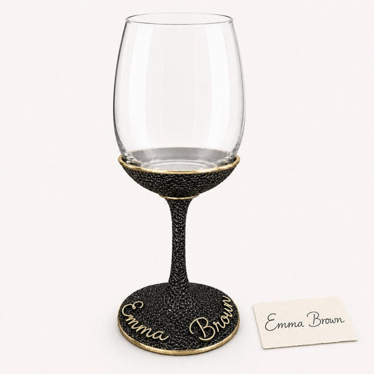 Personalised Handwriting Wine Glass | Embossed Antique Brass Base | Custom Signature Glasses