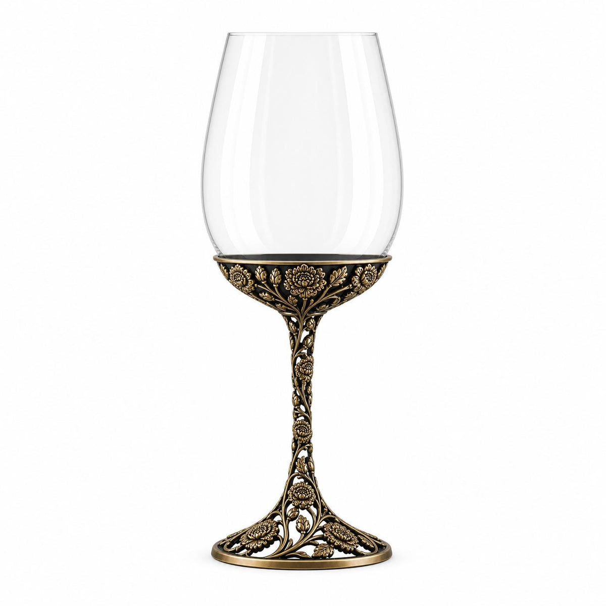 Personalised January Carnation Wine Glass, Custom Etching, Antique Brass Birth Flower Stemware