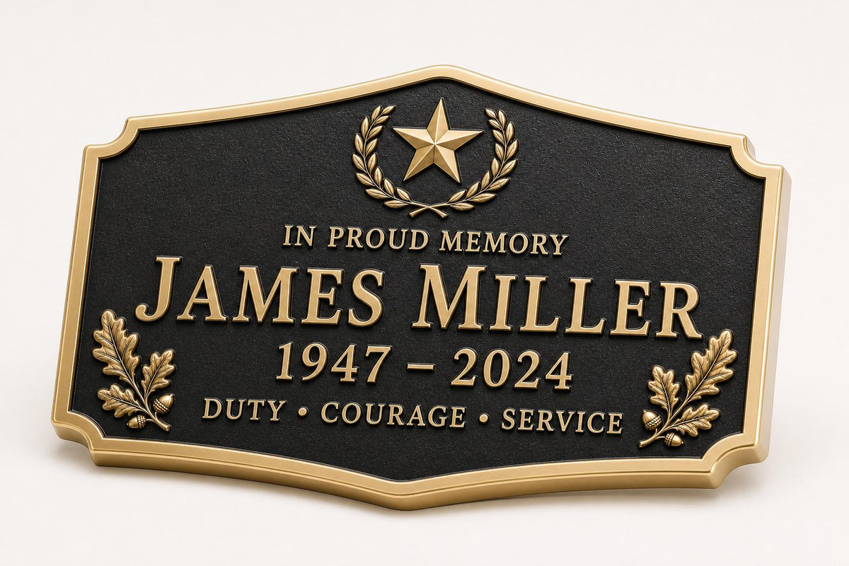 Custom Veteran Memorial Plaque, Antique Brass Military Tribute Sign
