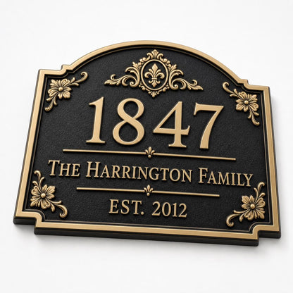 Personalised House Number Sign | Antique Brass Address Plaque | Custom Street/Family Name Board