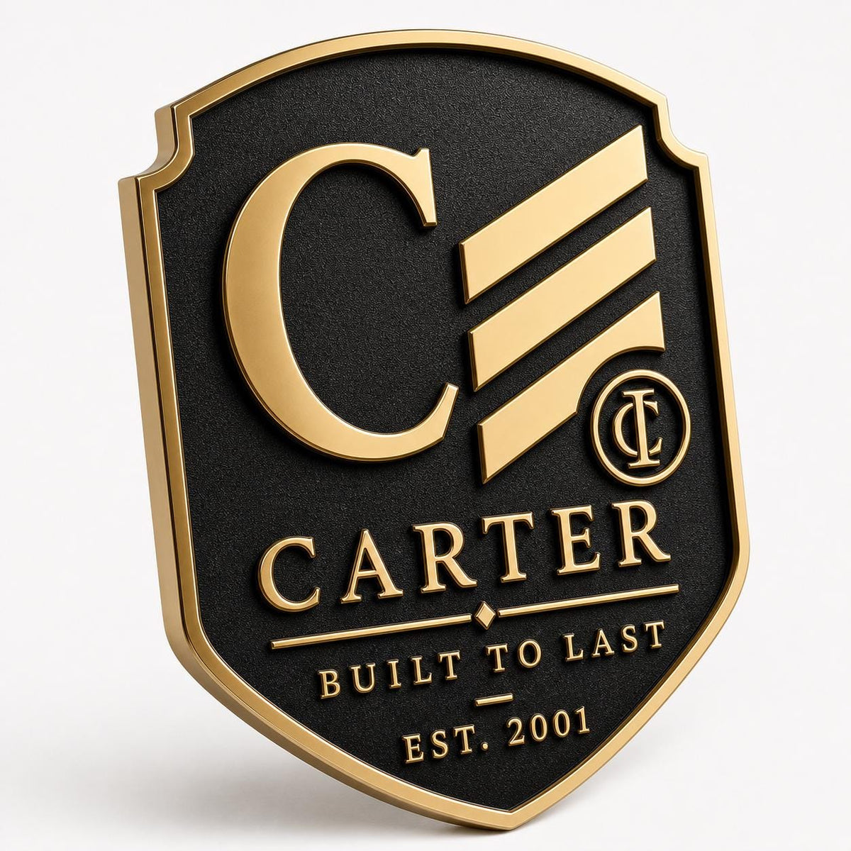 Design Your Own Modern Monogram Crest Plaque | Custom Initial, Name & Motto | Antique Brass Wall Sign