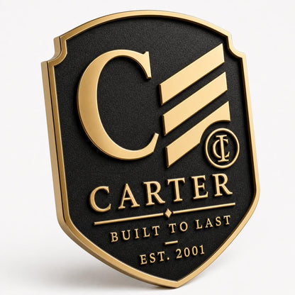 Design Your Own Modern Monogram Crest Plaque | Custom Initial, Name & Motto | Antique Brass Wall Sign