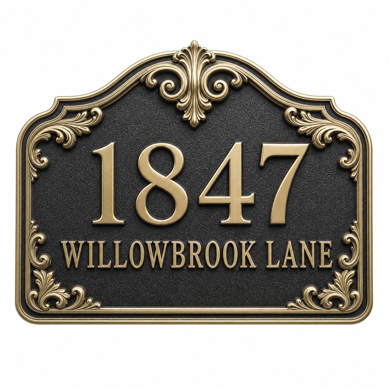 Personalised House Number Sign | Antique Brass Address Plaque | Custom Street/Family Name Board