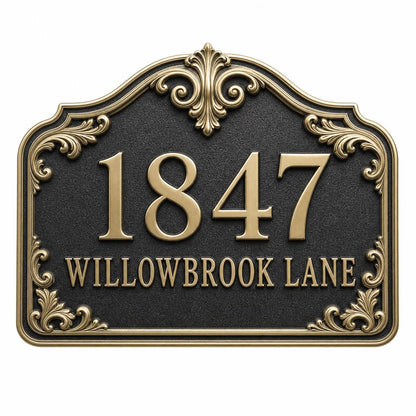 Personalised House Number Sign | Antique Brass Address Plaque | Custom Street/Family Name Board