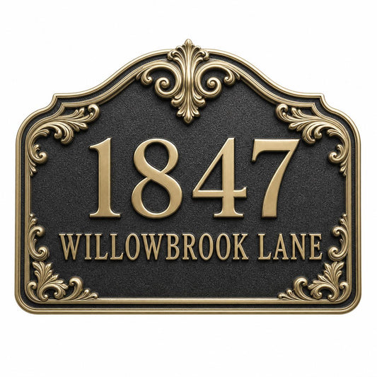 Personalised House Number Sign | Antique Brass Address Plaque | Custom Street/Family Name Board