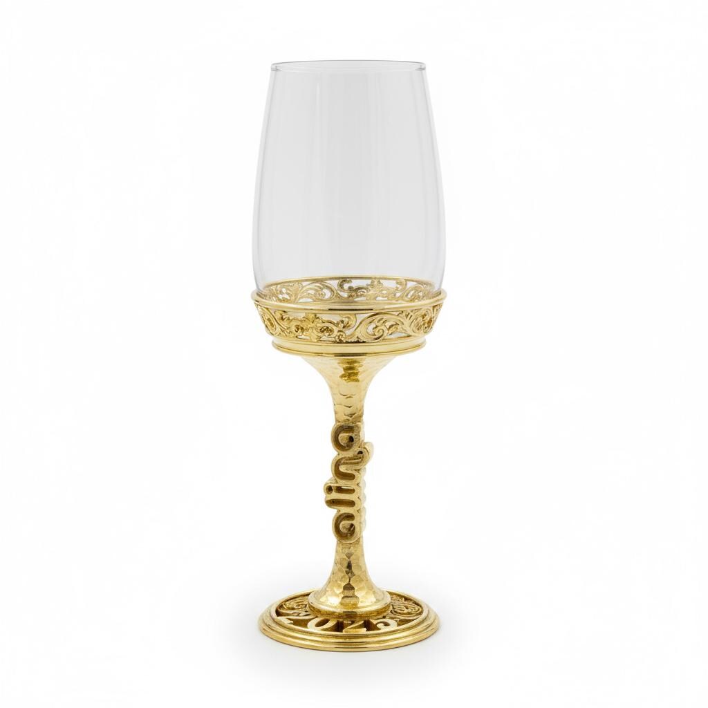 Gold finish wine glass with sample stem and base wording