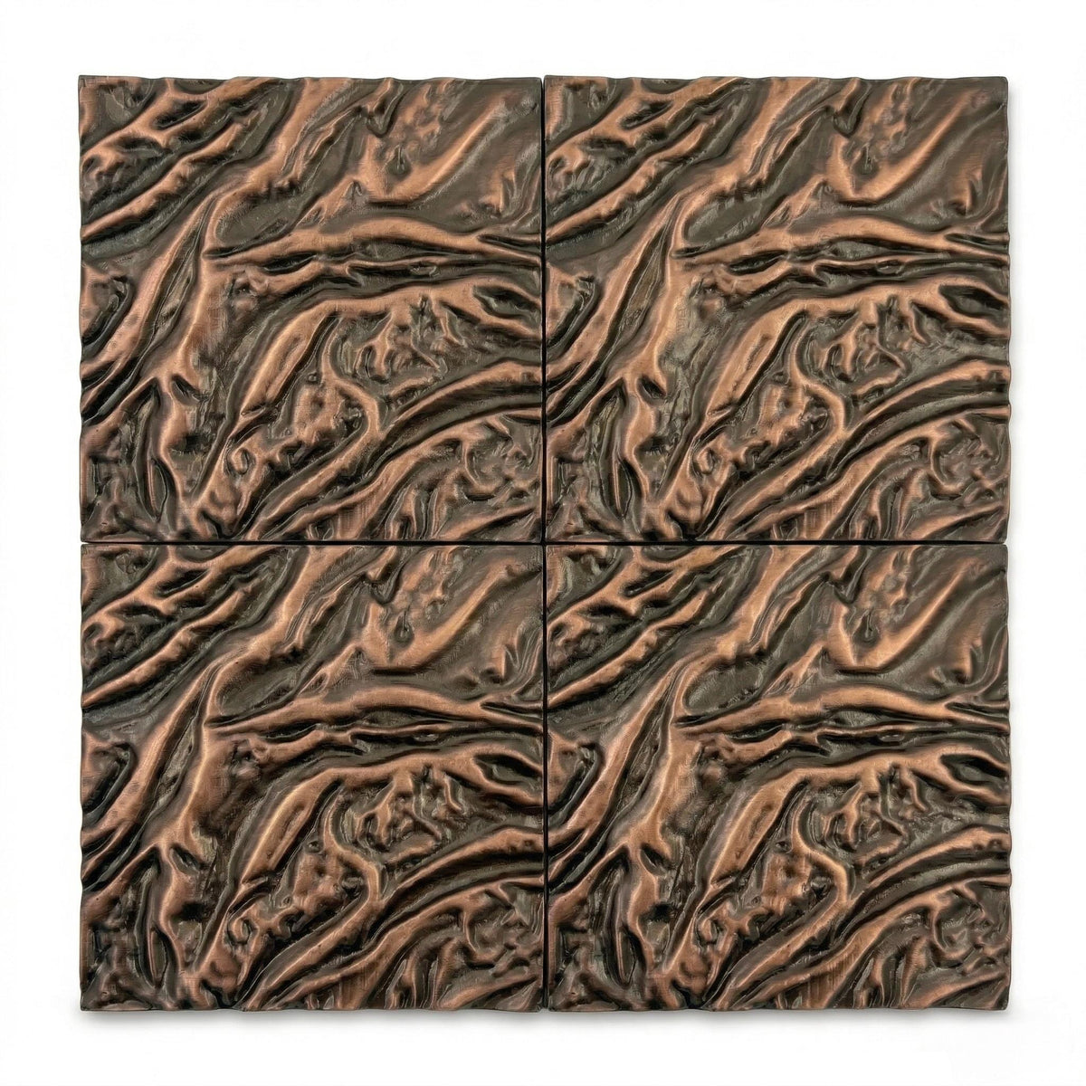 Four molten lava tiles in antique copper