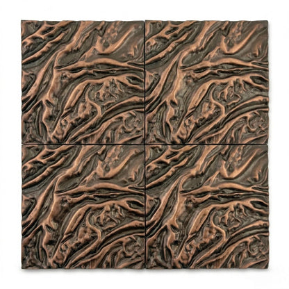 Four molten lava tiles in antique copper