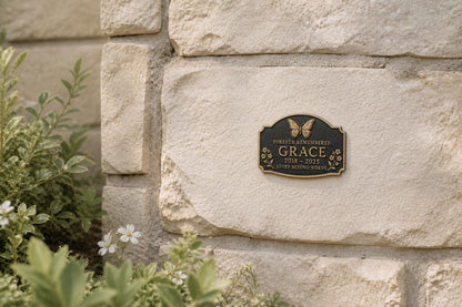 In Loving Memory Plaque, Personalised Floral Memorial, Antique Brass Sign
