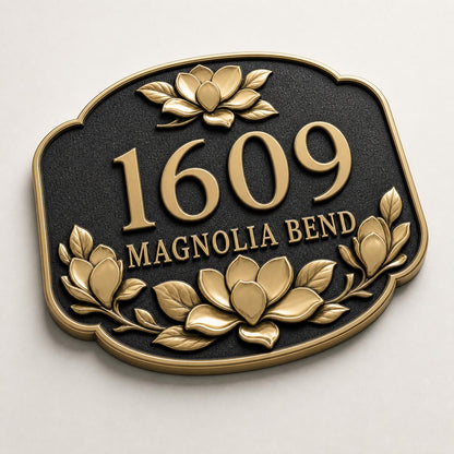 Personalised House Number Sign | Antique Brass Address Plaque | Custom Street/Family Name Board
