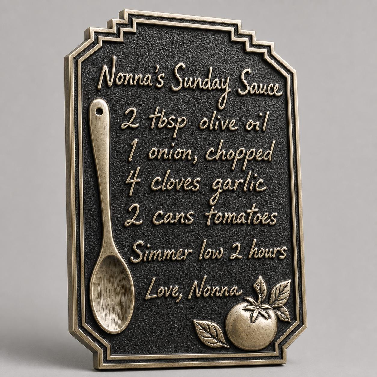 Custom Handwritten Recipe Plaque | Antique Brass Family Recipe Sign | Personalised Kitchen Keepsake Gift
